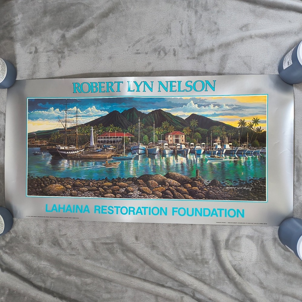 Vintage Lahaina Poster Restoration Foundation Harbor Front Robert Lyn Nelson 80s